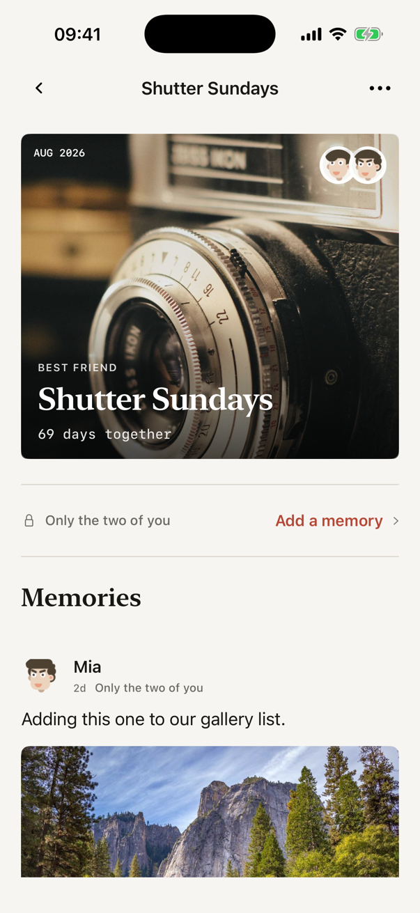 A private two-person bond feed for Shutter Sundays